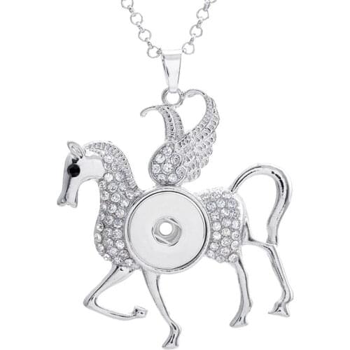Hot sale XL0006 Rhinestone Horse DIY beauty snap Pendant Necklace fit 18mm beauty snap buttons fashion snap jewelry women