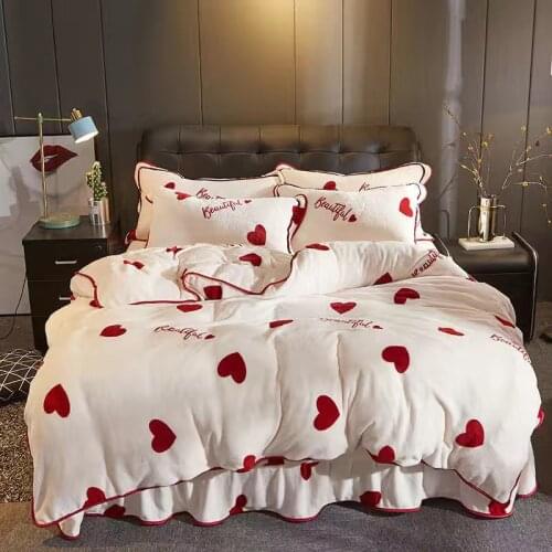 JUSTCHIC 2.5KG Thicken Mink Cashmere Duvet Cover Winter Warm Flannel Bedding Stripe Lattice Love Printing Quilt Comforter Set