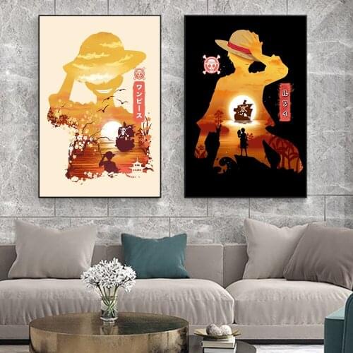 Classic Anime With Straw hat of High Popularity Person Creative Poster Silhouettes Canvas Painting Living Room Home Decoration