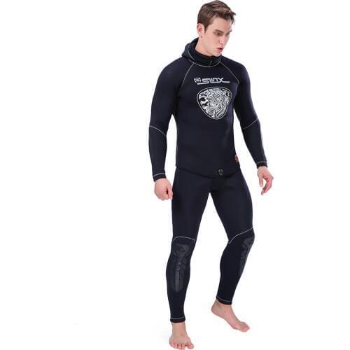 Two-piece Set 5mm Neoprene Long Sleeve Diving Suit Sun-proof and Warm Surfing Suit for Men Swimming Diving Wet Suit with Hood
