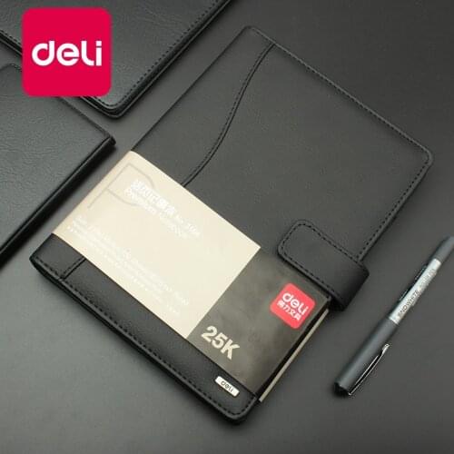 Deli 1pcs Leather Notebook High Quality Business Meeting Diary Book With A Gel Pen Black Stationery Thick Note Book Pad 3164