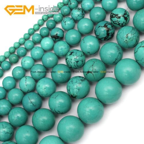 Gem-inside 4-15mm Round Stone Beads Dyed Color Blue Turquoises Beads For Jewelry Making Beads 15'' DIY Beads Jewelery
