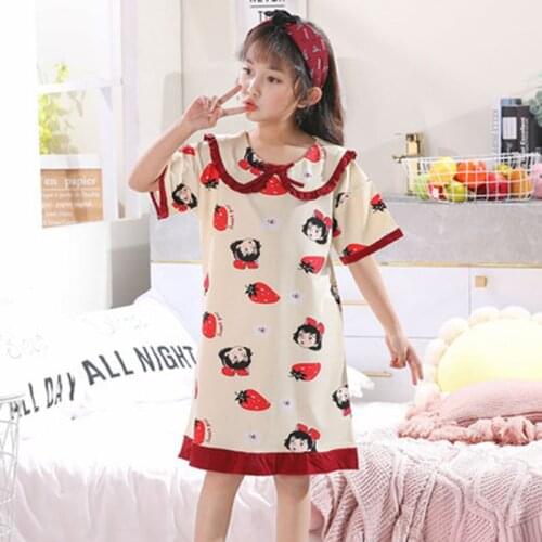 Summer Girls Nightdress Clothes Casual Cartoon Nightgown Children Clothing Short Sleeved Pajamas Thin Dress Kids Homewear