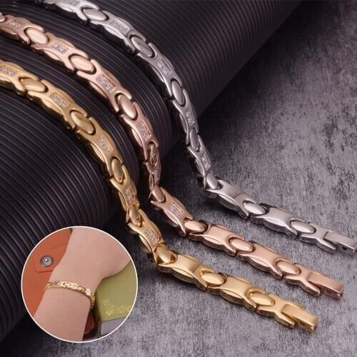 Magnetic Bracelets for Women Crystal Energy Steel Magnetic Bracelet Charm Rose Gold-color Stainless Steel Bracelet Women Gifts