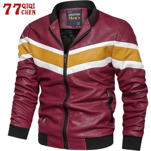 Winter Motorcycle Leather Jacket Men Patchwork Casual PU Biker Jackets Fashion Casual Zipper Slim Fit Autumn Bomber Coat Male
