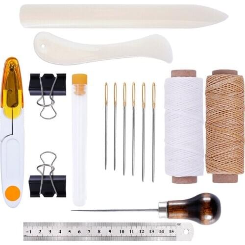 Leather Craft Kit Starter Tools Set Bone Folder Paper Creaser Waxed Thread Awl Large-eye Needles Work for LeatherCraft
