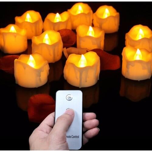 Pack of 12/24 Flickering Remote Control Candles Warm White/Yellow Electric Flameless Tealights For Valentines Day Decoration