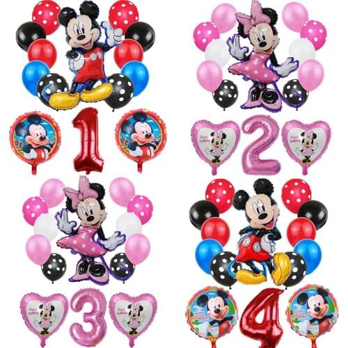 14pcs Mickey Minnie Mouse Party Balloons Mickey Mouse Birthday Party Decor Baby Shower 32inch Number Balloon Polka Dot Globos