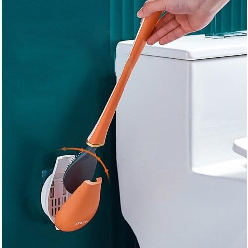 Wall-Mounted Toilet Brush Silicone Automatic Opening And Closing Bathroom Wash Tool No Dead Corner Bathroom Cleaning Tools