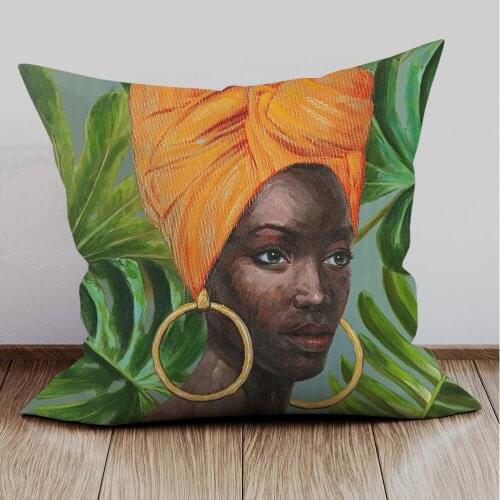 African Woman Portrait Painting Cushion Covers Pillow Case 45X45cm 30X50cm Beige Linen White Polyetser Sofa Decoration