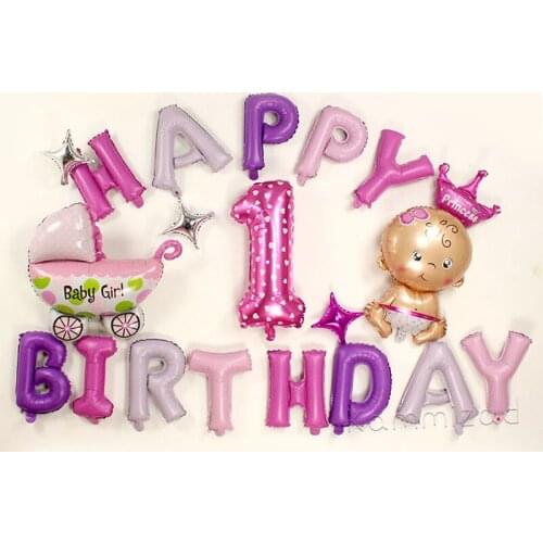 1st Happy Birthday Balloons Set Party Foil Air Baloes Baby Shower Princess Girl First Birthday Decoration Globos Party Supplies