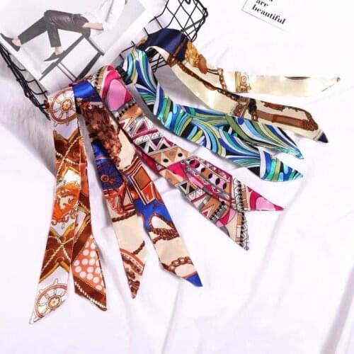 Summer 2021 Womens Small Silk Scarf New Print Handbag Ribbon Fashion Headscarf Girls' Headband Accessories Scarves Wholesale