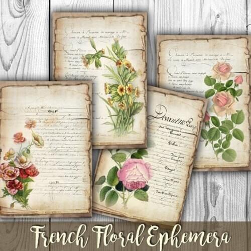 Fresh Rose Floral Junk Journal Backing Material Stickers Decorative Large Size Old Book Page Series Background Stickers Paper