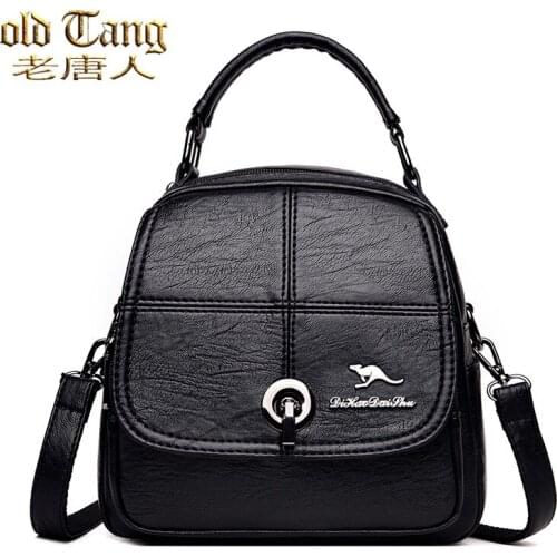 OLD TANG Solid Color Leather Backpacks Shoulder Bags for Women 2021 New Ladies Casual Travel Crossbody Bag Mochilas Sac A Dos