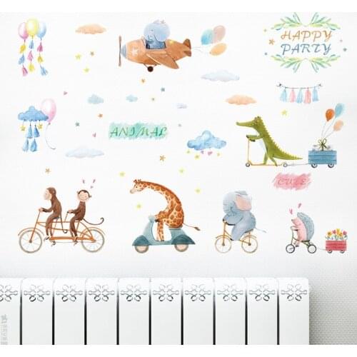 Cartoon Cute Animal on the Bike Airplane Wall Stickers for Kids Room Living Room Baby Room Home Decor Wall Decals PVC Removable