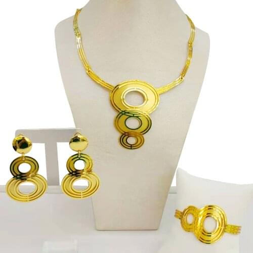 Bridal Gift Woman Wedding African Beads Nigerian Wedding Bridal Big Flower Jewelry Sets Dubai Gold Color Beads Necklace Bracel