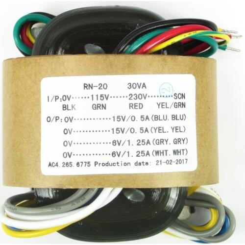 Type R Power Transformer 30W Double 15V Double 6V Copper Wire for R Cattle Audio Transformer 115V-230V