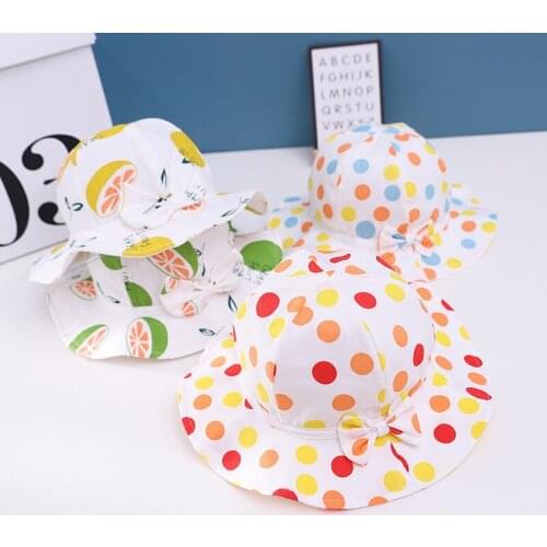 Spring Cute Baby Sun Hat Orange Dot Print Baby Boy Girl Hat Outdoor Kids Bucket Hat Children Panama Hat Baby Beach Caps Beanie