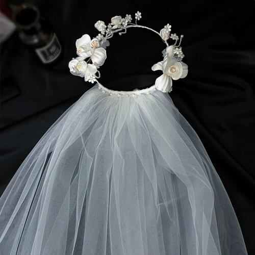 New super fairy elegant flower wreath Bridal Veil fashion wedding headdress modeling women headbands