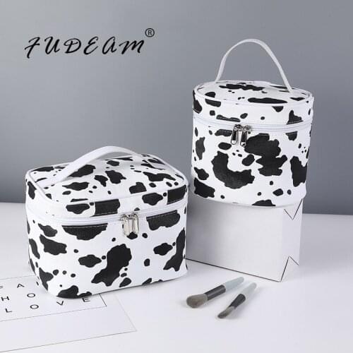 FUDEAM PU Cow Women Cosmetic Bag Multifunction Toiletries Storage Organize MakeUp Bag Portable Female Travel Waterproof Wash Bag