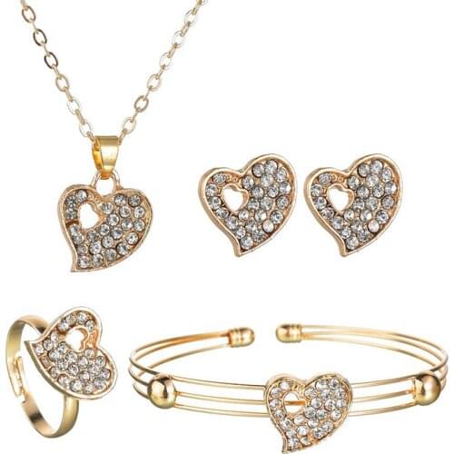 Ins 4 pcs Heart Crystal Necklace Earrings Bracelets Sets For Women Bridal Cubic Zircon Elegant Lady Wedding Jewelry Set ST200013