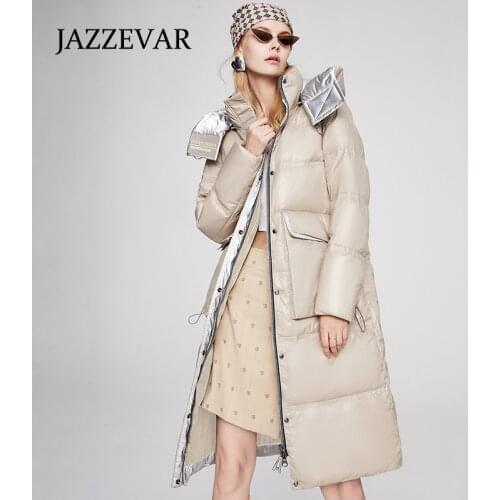 JAZZEVAR Down jacket women 2021 winter new hooded high-end big brand thick white duck down mid-length coat women