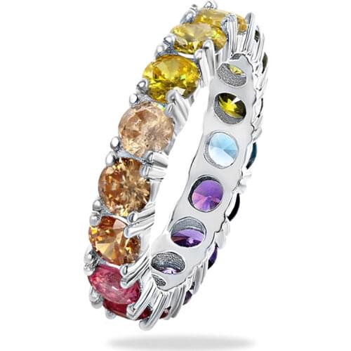 UILZ Female Colorful Crystal Zircon Stone Ring Luxury Fashion Silver Color Statement Engagement Rings Wedding Jewelry for Women