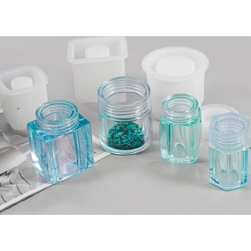 1 Set Storage Bottle Jar Crystal Epoxy Resin Mold Sealed Container with Lid Silicone Mould DIY Crafts Casting Tools