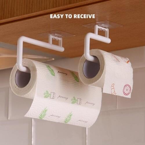 1pcs Kitchen Paper Towel Holder Self-adhesive Accessories Under Cabinet Roll Rack Tissue Hanger Storage Rack for Bathroom Toilet