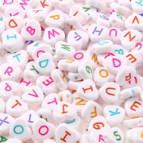 100pcs/Lot 11mm Acrylic Spaced Beads Love Heart Shape Letter Beads For Jewelry Making DIY Handmade Charms Bracelet