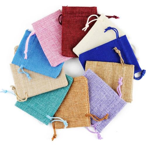 13x18cm) Handmade Linen Jute Drawstring Gift Bags for Packaging Gift Wedding Party Christmas Candy Pouches Baby Shower Supplies