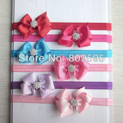14 colors , Ribbon Bow Headbands With Rhinestone in Center 20pcs/lot