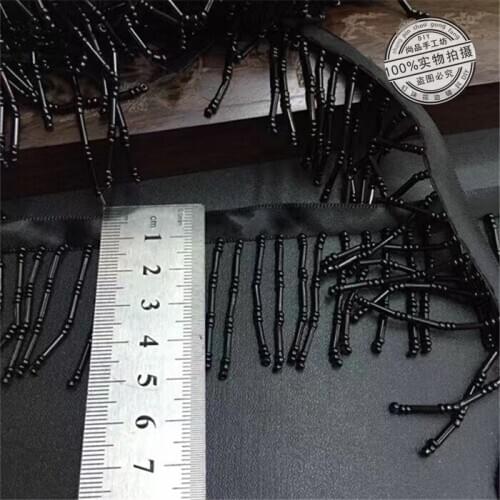 2Yards/Lot High Grade Handcraft Black Lace Ribbon Sewing Trim Tassel Beads Lace Collar Fabric DIY Skirt Decorative Accessories