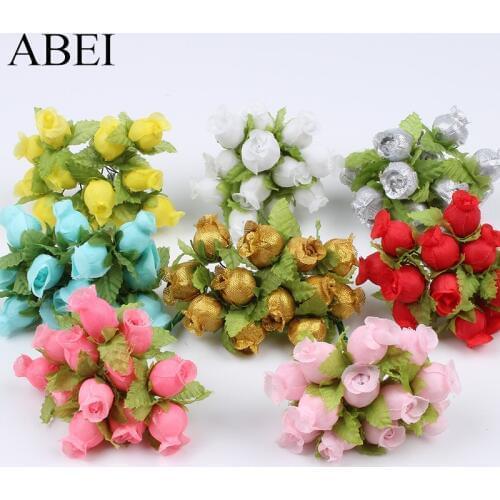 24pcs 2cm Silk Flower Artificial Flower Bouquet Wedding Flower Candy Gift Box Caketop Decoration Scrapbooking Fake Rose Flower