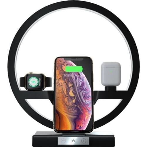 3 IN 1 QI Fast Wireless Charger Dock for iPhone 12 11 Pro Max for Apple Watch iWatch 1 2 3 4 5 Airpods Charger Holder LED Lamp