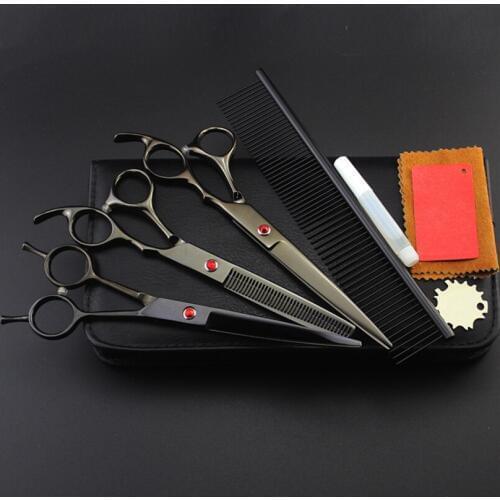 4 kit 7'' black pet grooming cut hair cutting scissors dog sissors thinning barber haircutting shears case hairdressing scissors