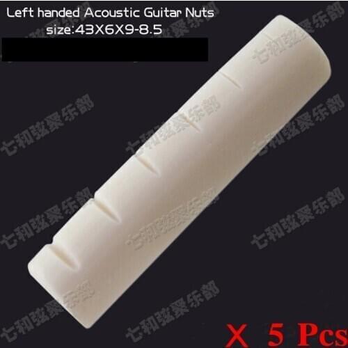 5 pcs Left handed Bone Nut for Acoustic folk Guitar,Backhand Acoustic Guitar Nut 43 x 6 x 9-8.5mm