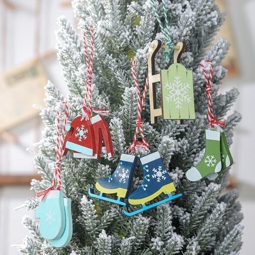 5pcs/set Creative Christmas Wooden Pendants Ornaments DIY Wood Crafts Xmas Tree Ornaments Christmas Party Decorations Navidad
