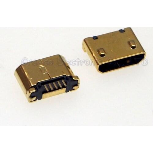 5pcs Gold Plating Micro usb female socket MK 5P USB Connector SMT without crimping