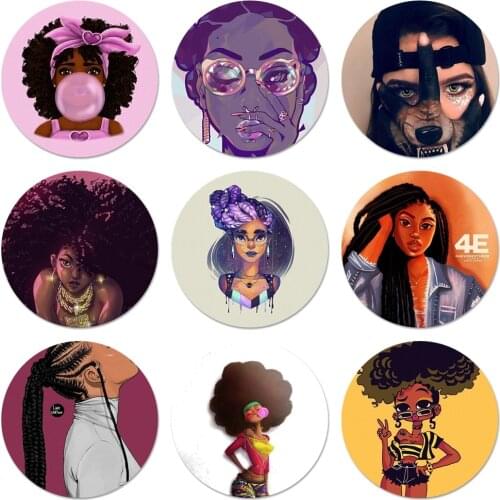 58mm 2bunz Melanin Poppin Aba African Black Hair Icons Pins Badge Decoration Brooches Metal Badges For Backpack Decoration