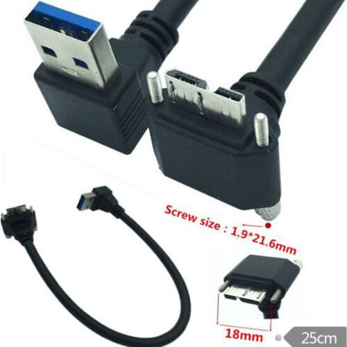90 Degree up / down Angled Micro B USB 3.0 Screw Mount to USB3.0 angled Male Data cable 25CM