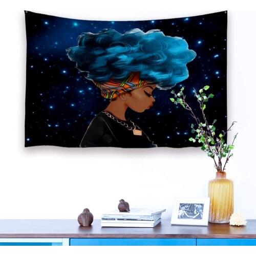 Afro African American Black Girl Tapestry Rock Hip Pop Blue Haired