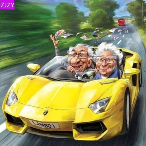 ZJZY Car Crazy Old Man Resin 5D Diy Diamond Painting Diamond Mosaic Beadwork Embroidery Gift Making Tool Diamond Pattern LY784