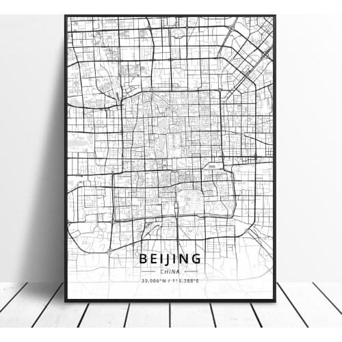 Black and White China Latitude Longitude Canvas Art Map Poster