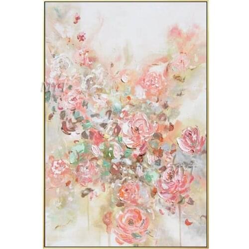 Blooming Pink Flowers Abstract Oil Painting Modern Hand-painted Wall Art Living Room Picture Home Decoration Painting No Framed