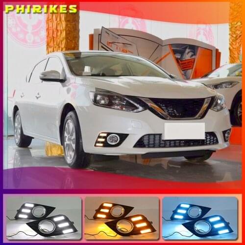 1 Set DRL Daytime Running Lights For Nissan Sylphy Sentra 2016 2017 2018 DRL Fog Light Cover With Turn Yellow Signal