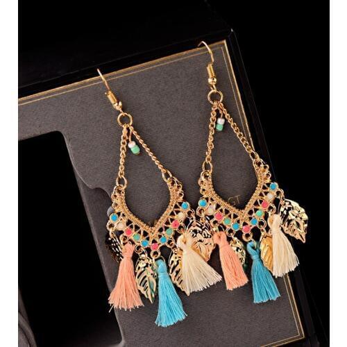 Ethnic Bohemian Drop Dangle Long Fringes Retro Tassel Earrings Tribe Statement Rhombus Earrings For Women Party Jewelry