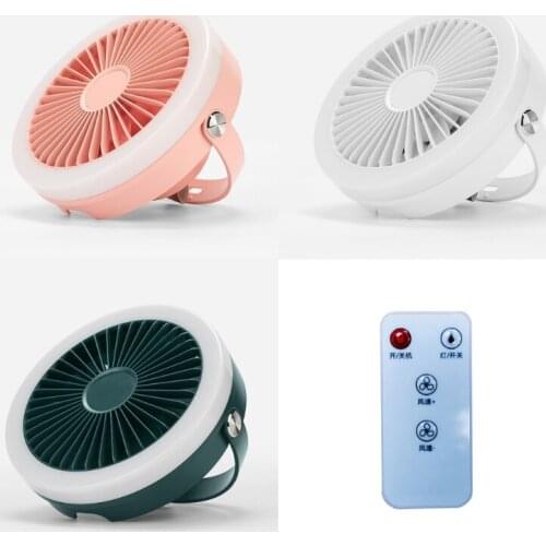 4000mAh USB Rechargeable Remote Control 3 Gears Hanging Ceiling Fan with LED Light Lamp for Camping Outdoor Tent Bed