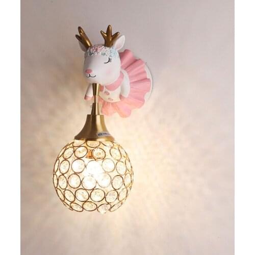 Childrens Room Resin Crystal Wall Lamp Bedroom Bedside Boy Girl Cartoon Wall Lamp Modern Nordic Lamps Pink Blue E27