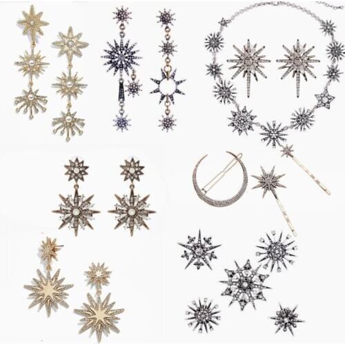 JOOLIM Jewelry Wholesale/2017 Beautiful Shinning Starburst Snowflake Necklace Charm Bracelet Jewelry Set Women Jewelry Bijoux
